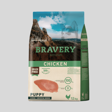 BRAVERY Pollo Puppy Large / Medium Breeds 12 kg | Alimento Premium para Cachorros | Bassa Pet