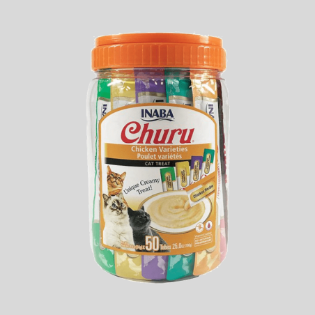 CHURU Pote Variedades Atún Mix 50 Tubos | Deliciosos Bocadillos para Gatos | Bassa Pet