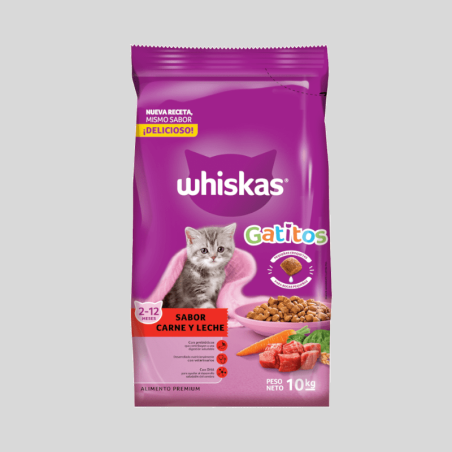 WHISKAS Gatitos Carne y Leche 10kg | Alimento para Gatitos | Bassa Pet