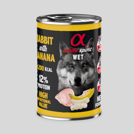 Alpha Spirit Paté Conejo con Plátano 400g | Alimento Húmedo Natural Perros |  Bassa Pet